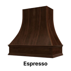 Wood Range Hood With Curved Strapped Front and Decorative Trim - 30" 36" 42" 48" 54" and 60" Widths Available