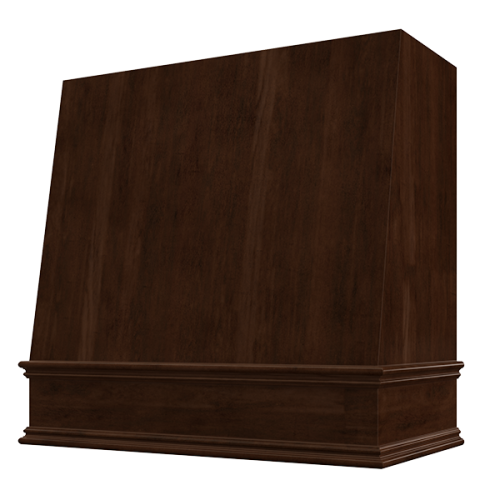 Espresso Wood Range Hood With Angled Front and Decorative Trim - 30", 36", 42", 48", 54" and 60" Widths Available