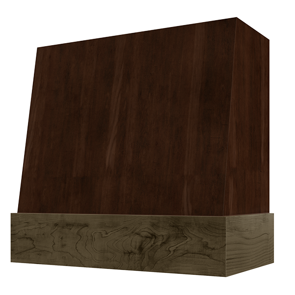 Espresso Wood Range Hood With Angled Front and Walnut Band - 30", 36", 42", 48", 54" and 60" Widths Available