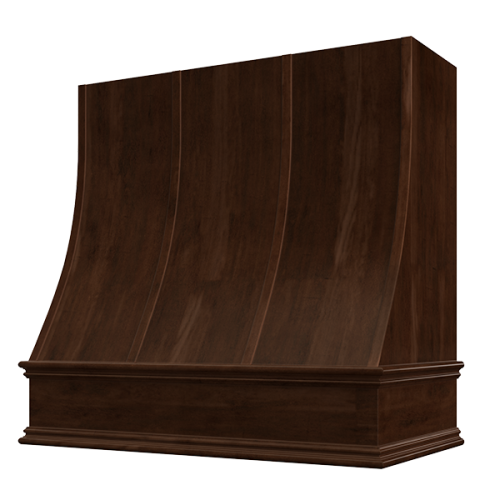 Espresso Wood Range Hood With Sloped Strapped Front and Decorative Trim - 30", 36", 42", 48", 54" and 60" Widths Available