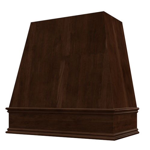 Espresso Wood Range Hood With Tapered Front and Decorative Trim - 30", 36", 42", 48", 54" and 60" Widths Available