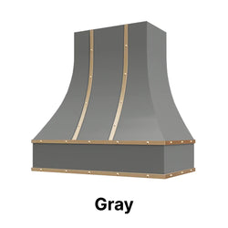 Range Hood With Curved Front, Brass Strapping and Buttons - 30", 36", 42", 48", 54" and 60" Widths Available