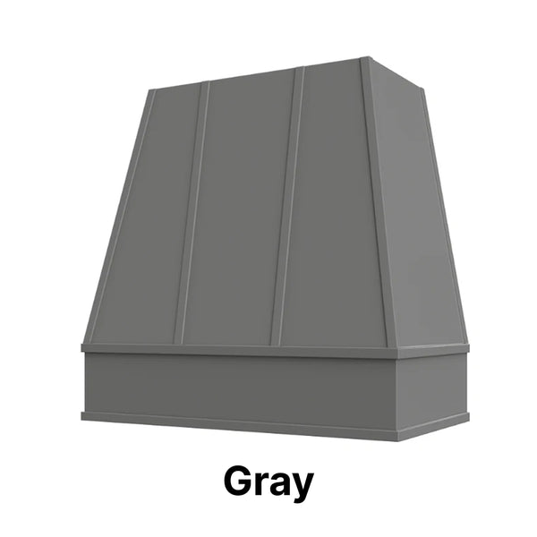 Wood Range Hood With Tapered Strapped Front and Block Trim - 30", 36", 42", 48", 54" and 60" Widths Available