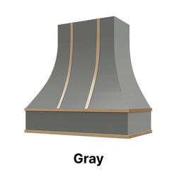 Wood Range Hood With Curved Front and Brass Strapping - 30" 36" 42" 48" 54" and 60" Widths Available