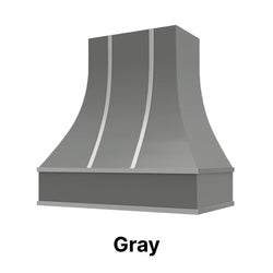 Range Hood With Curved Front, Silver Strapping and Block Trim - 30", 36", 42", 48", 54" and 60" Widths Available