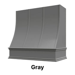 Wood Range Hood With Sloped Strapped Front and Decorative Trim - 30", 36", 42", 48", 54" and 60" Widths Available