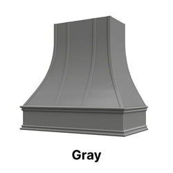 Wood Range Hood With Curved Strapped Front and Decorative Trim - 30" 36" 42" 48" 54" and 60" Widths Available