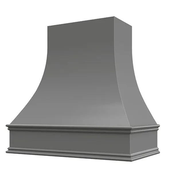 Grey Wood Range Hood With Curved Front and Decorative Trim - 30" 36" 42" 48" 54" and 60" Widths Available