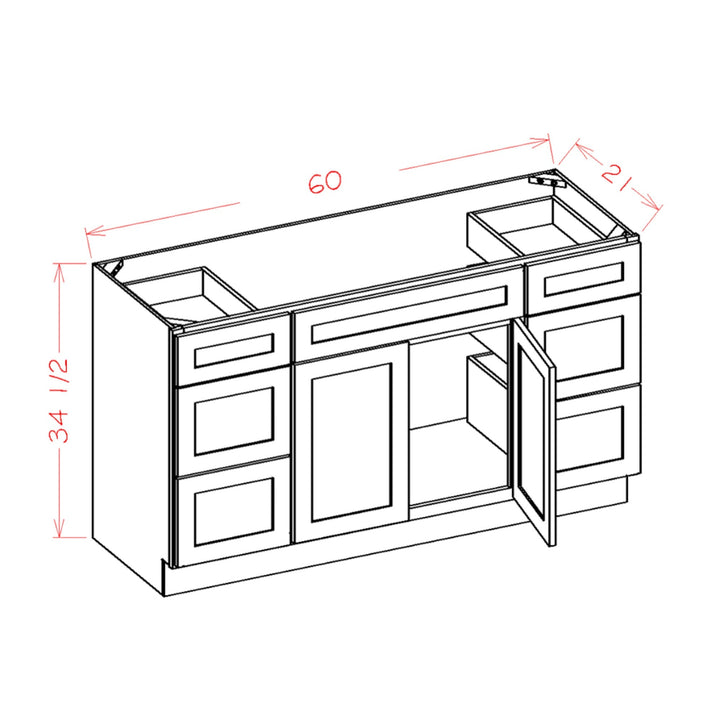 White Slim Shaker 60" Single Sink Bathroom Vanity with Drawers