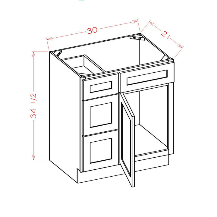 White Slim Shaker 30" Single Sink Bathroom Vanity with Drawers on the Left