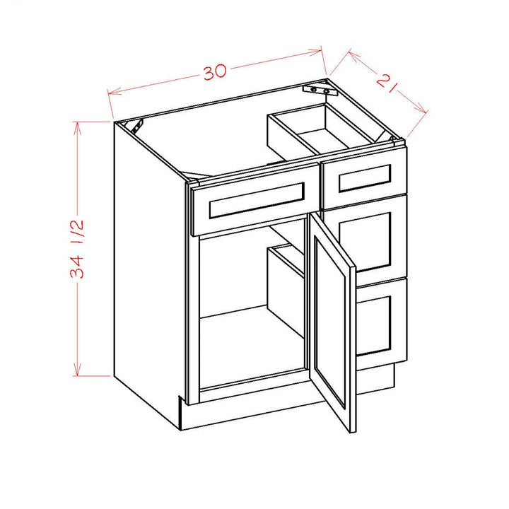 White Slim Shaker 30" Single Sink Bathroom Vanity with Drawers on the Right