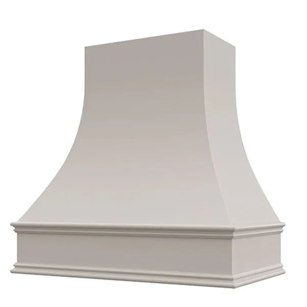 Light Grey Wood Range Hood With Curved Front and Decorative Trim - 30" 36" 42" 48" 54" and 60" Widths Available