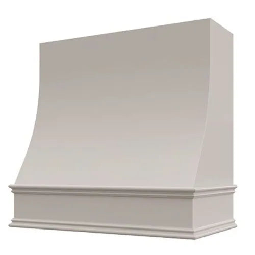 Light Grey Wood Range Hood With Sloped Front and Decorative Trim - 30", 36", 42", 48", 54" and 60" Widths Available