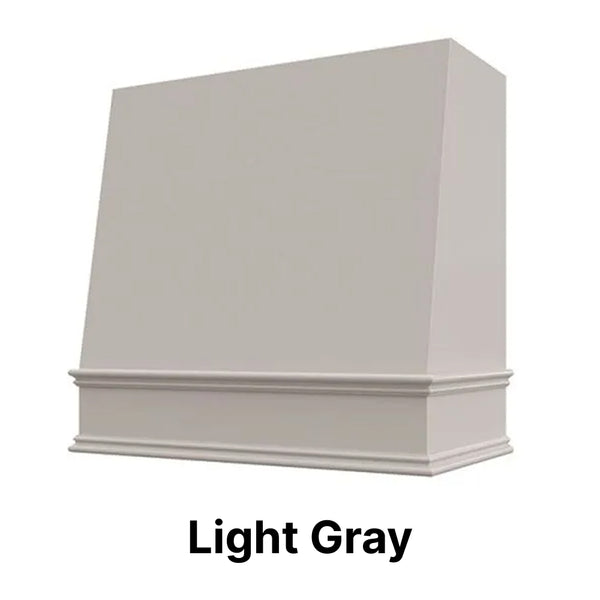 Wood Range Hood With Angled Front and Decorative Trim - 30", 36", 42", 48", 54" and 60" Widths Available