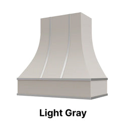 Range Hood With Curved Front, Silver Strapping and Block Trim - 30", 36", 42", 48", 54" and 60" Widths Available