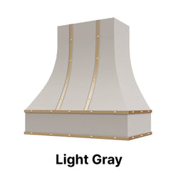 Range Hood With Curved Front, Brass Strapping and Buttons - 30", 36", 42", 48", 54" and 60" Widths Available