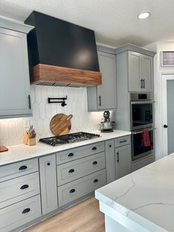 Wood Range Hood With Angled Front and Walnut Band - 30", 36", 42", 48", 54" and 60" Widths Available