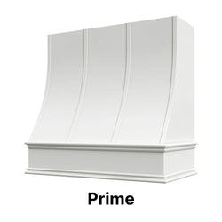 Wood Range Hood With Sloped Strapped Front and Decorative Trim - 30", 36", 42", 48", 54" and 60" Widths Available