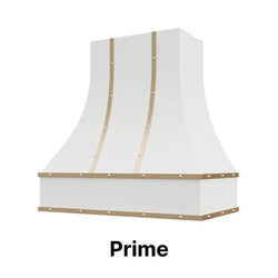 Range Hood With Curved Front, Brass Strapping and Buttons - 30", 36", 42", 48", 54" and 60" Widths Available