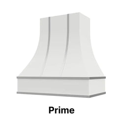 Range Hood With Curved Front, Silver Strapping and Block Trim - 30", 36", 42", 48", 54" and 60" Widths Available