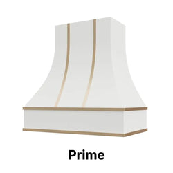 Wood Range Hood With Curved Front and Brass Strapping - 30" 36" 42" 48" 54" and 60" Widths Available