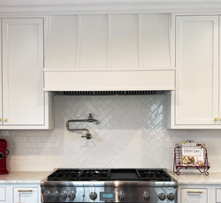 Unfinished Wood Range Hood With Sloped Strapped Front and Flat Trim - 30", 36", 42", 48", 54" and 60" Widths Available