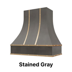 Range Hood With Curved Front, Brass Strapping and Buttons - 30", 36", 42", 48", 54" and 60" Widths Available
