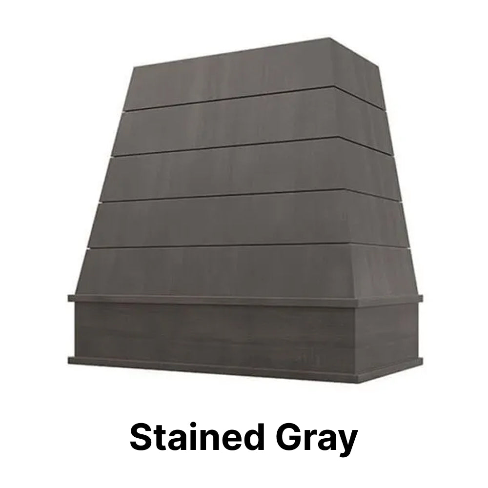 Wood Range Hood With Tapered Shiplap Front and Block Trim – Riley