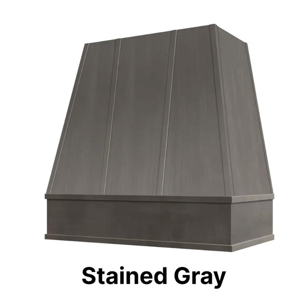 Wood Range Hood With Tapered Strapped Front and Block Trim - 30", 36", 42", 48", 54" and 60" Widths Available