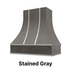 Range Hood With Curved Front, Silver Strapping and Block Trim - 30", 36", 42", 48", 54" and 60" Widths Available