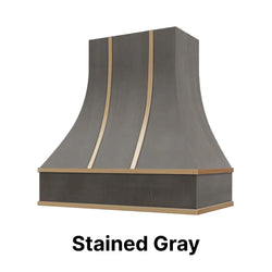 Wood Range Hood With Curved Front and Brass Strapping - 30" 36" 42" 48" 54" and 60" Widths Available