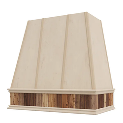 Unfinished Wood Range Hood With Reclaimed Wood Band and Tapered Front and Decorative Trim - 30", 36", 42", 48", 54" and 60" Widths Available