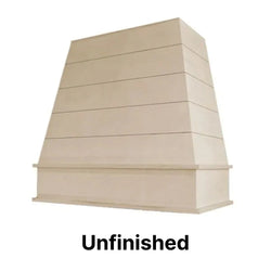 Wood Range Hood With Tapered Shiplap Front and Block Trim - 30", 36", 42", 48", 54" and 60" Widths Available