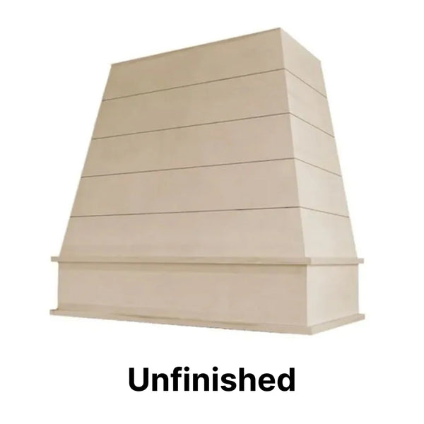 Wood Range Hood With Tapered Shiplap Front and Block Trim - 30", 36", 42", 48", 54" and 60" Widths Available