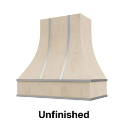 Range Hood With Curved Front, Silver Strapping and Block Trim - 30", 36", 42", 48", 54" and 60" Widths Available