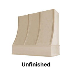 Unfinished Wood Range Hood With Sloped Strapped Front and Flat Trim - 30", 36", 42", 48", 54" and 60" Widths Available
