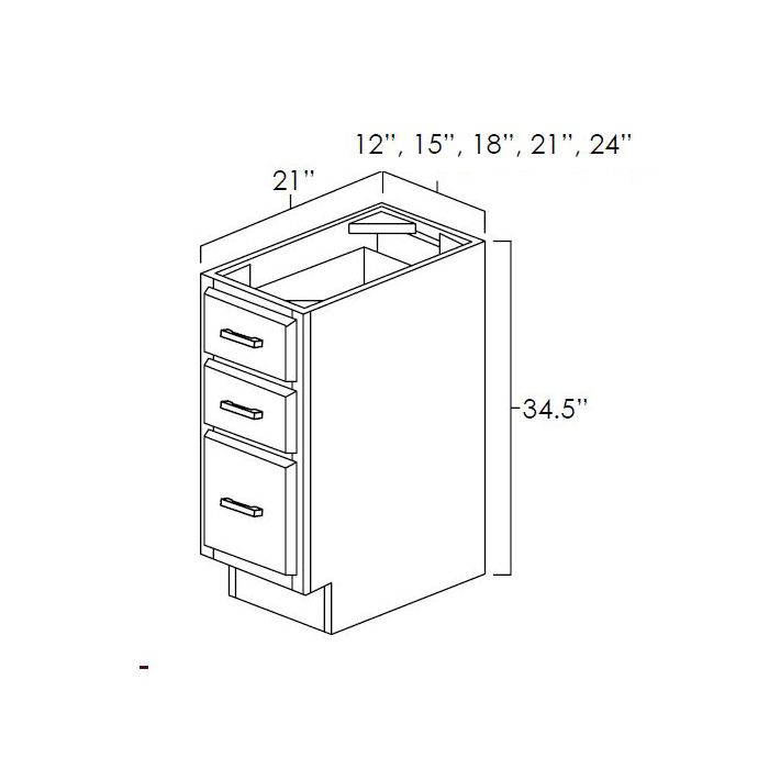 Natural Shaker 12" Three Drawer Vanity Base Cabinet