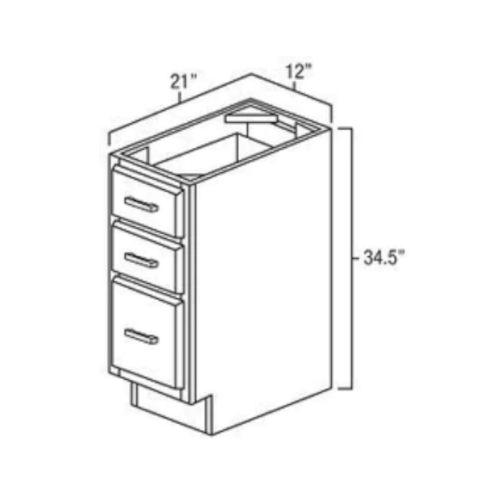 Espresso Shaker 12" Three Drawer Vanity Base