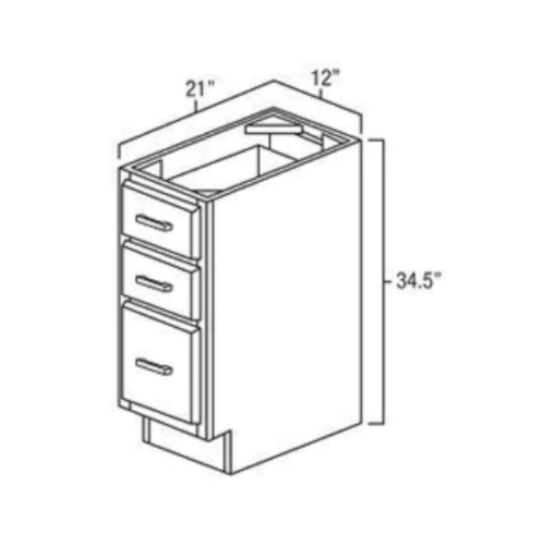 Toffee Shaker 12" Three Drawer Vanity Base