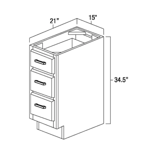 Natural Shaker 15" Three Drawer Vanity Base Cabinet