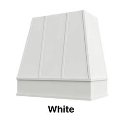 Wood Range Hood With Tapered Strapped Front and Block Trim - 30", 36", 42", 48", 54" and 60" Widths Available
