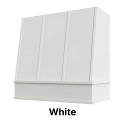 Wood Range Hood With Angled Strapped Front and Block Trim - 30", 36", 42", 48", 54" and 60" Widths Available