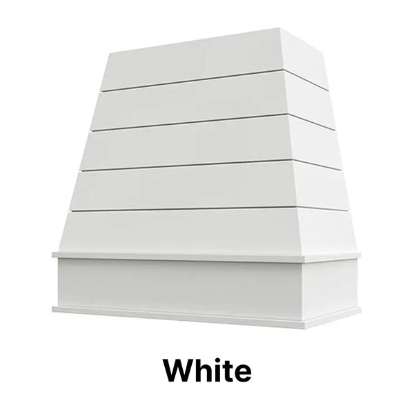 Wood Range Hood With Tapered Shiplap Front and Block Trim - 30", 36", 42", 48", 54" and 60" Widths Available