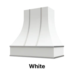 Range Hood With Curved Front, Silver Strapping and Block Trim - 30", 36", 42", 48", 54" and 60" Widths Available