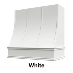 Wood Range Hood With Sloped Strapped Front and Decorative Trim - 30", 36", 42", 48", 54" and 60" Widths Available