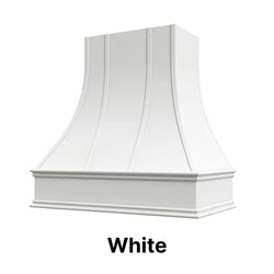Wood Range Hood With Curved Strapped Front and Decorative Trim - 30" 36" 42" 48" 54" and 60" Widths Available