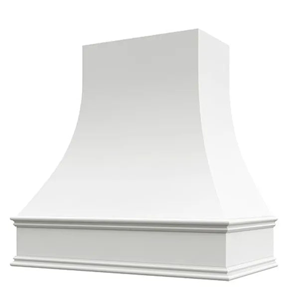 Primed Wood Range Hood With Curved Front and Decorative Trim - 30" 36" 42" 48" 54" and 60" Widths Available