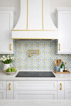 Wood Range Hood With Curved Front and Brass Strapping and Flat Trim - 30" 36" 42" 48" 54" and 60" Widths Available
