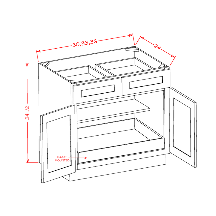 Gray Stained Shaker 30" Base Cabinet w/ 1 Rollout Shelf