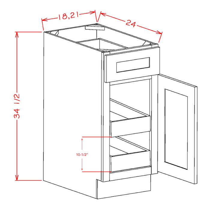Grey Shaker 18" Base Cabinet w/ 2 Rollout Shelves